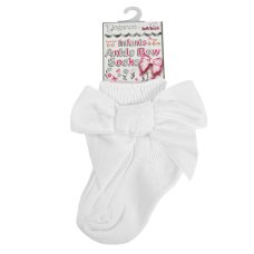 S126-W: White Ankle Socks w/Velvet Bow (0-24 Months)